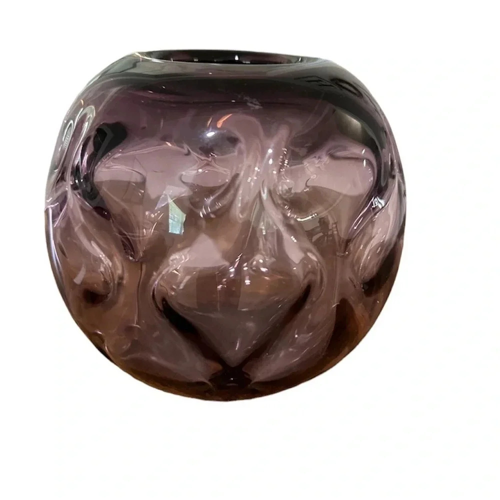 Vintage Amethyst Round Flower Vase 6" Tall